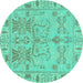 Round Machine Washable Oriental Turquoise Traditional Area Rugs, wshabs1736turq