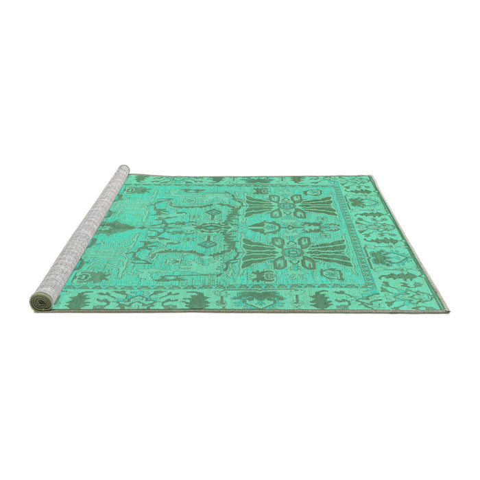 Sideview of Machine Washable Oriental Turquoise Traditional Area Rugs, wshabs1736turq