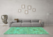 Machine Washable Oriental Turquoise Traditional Area Rugs in a Living Room,, wshabs1737turq