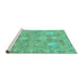 Sideview of Machine Washable Oriental Turquoise Traditional Area Rugs, wshabs1737turq