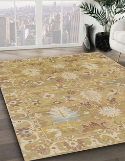 Abstract Cinnamon Brown Oriental Rug in Family Room, abs1737