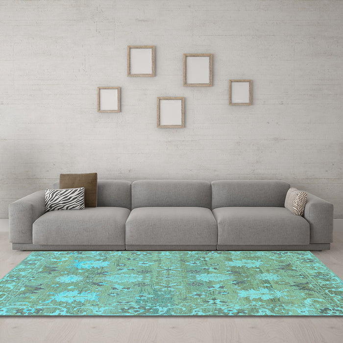 Machine Washable Oriental Light Blue Traditional Rug in a Living Room, wshabs1737lblu