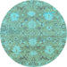 Round Machine Washable Oriental Light Blue Traditional Rug, wshabs1737lblu