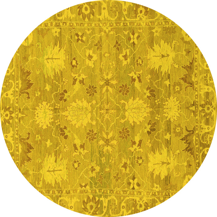 Round Machine Washable Oriental Yellow Traditional Rug, wshabs1737yw