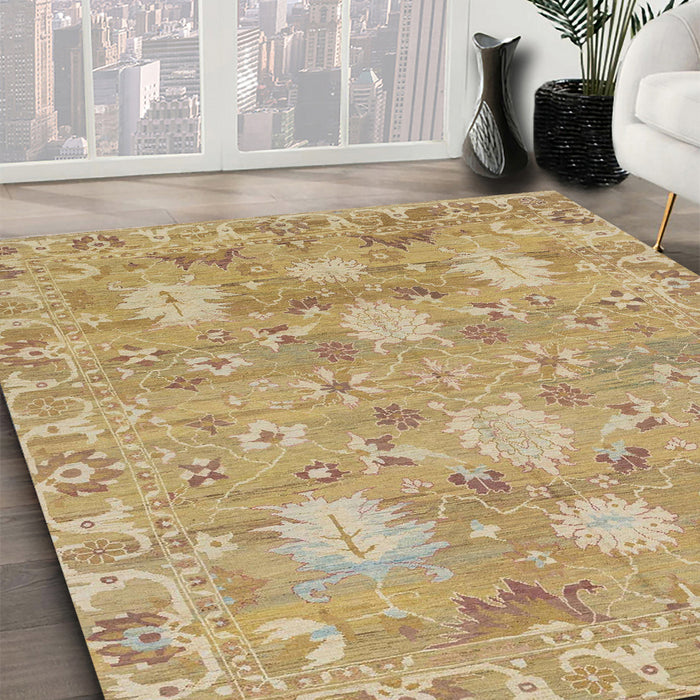 Abstract Cinnamon Brown Oriental Rug in Family Room, abs1737