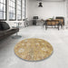Round Machine Washable Abstract Cinnamon Brown Rug in a Office, wshabs1737