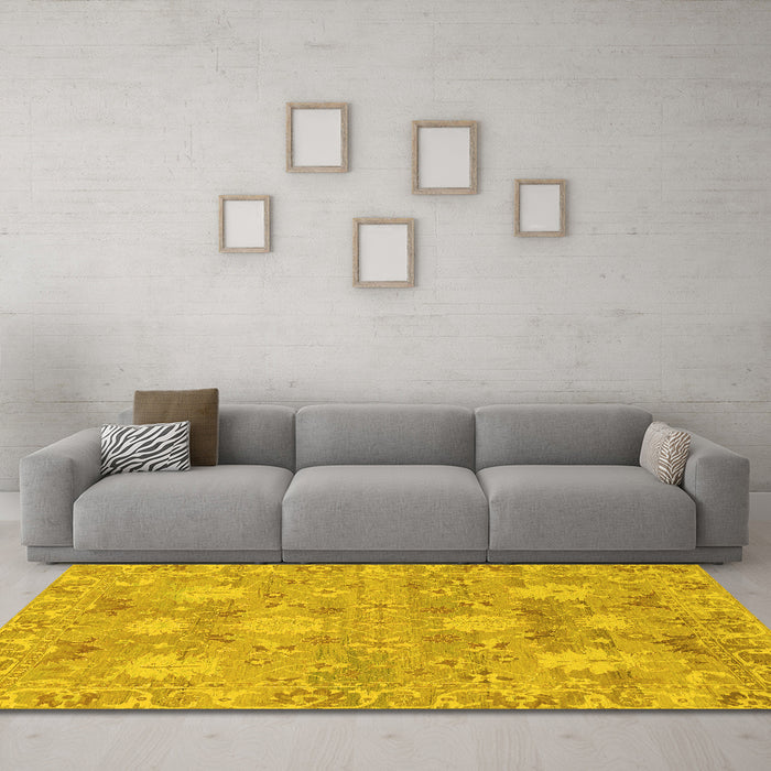 Machine Washable Oriental Yellow Traditional Rug in a Living Room, wshabs1737yw