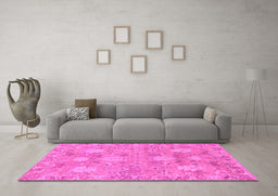 Machine Washable Oriental Pink Traditional Rug in a Living Room, wshabs1737pnk