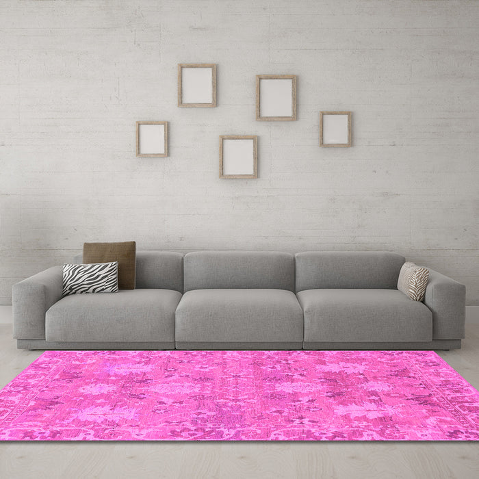 Machine Washable Oriental Pink Traditional Rug in a Living Room, wshabs1737pnk