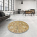 Round Abstract Cinnamon Brown Oriental Rug in a Office, abs1737