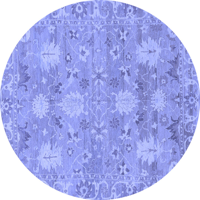 Round Machine Washable Oriental Blue Traditional Rug, wshabs1737blu