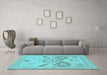 Machine Washable Oriental Light Blue Traditional Rug in a Living Room, wshabs1738lblu