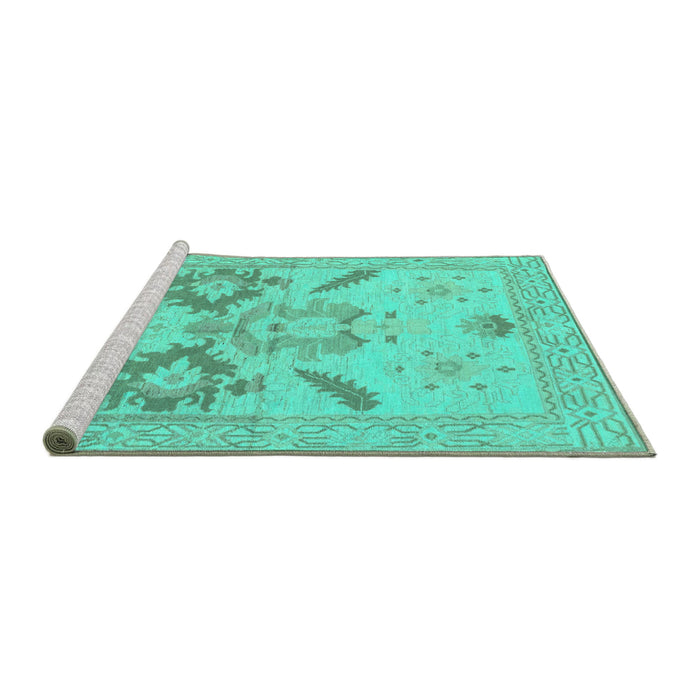 Sideview of Machine Washable Oriental Turquoise Traditional Area Rugs, wshabs1738turq