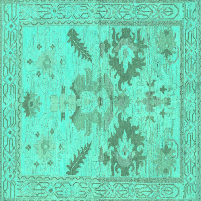 Square Machine Washable Oriental Turquoise Traditional Area Rugs, wshabs1738turq