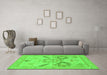 Machine Washable Oriental Green Traditional Area Rugs in a Living Room,, wshabs1738grn