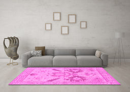 Machine Washable Oriental Pink Traditional Rug in a Living Room, wshabs1738pnk