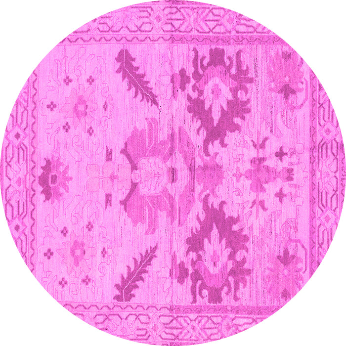 Round Machine Washable Oriental Pink Traditional Rug, wshabs1738pnk