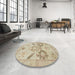 Round Machine Washable Abstract Camel Brown Rug in a Office, wshabs1738