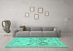 Machine Washable Oriental Turquoise Traditional Area Rugs in a Living Room,, wshabs1738turq