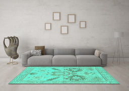 Machine Washable Oriental Turquoise Traditional Area Rugs in a Living Room,, wshabs1738turq