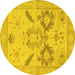 Round Machine Washable Oriental Yellow Traditional Rug, wshabs1738yw