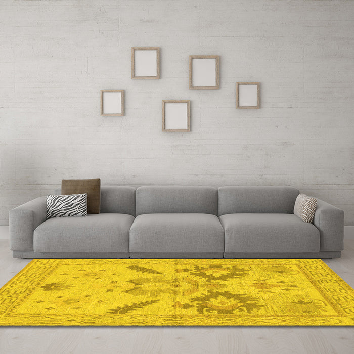 Machine Washable Oriental Yellow Traditional Rug in a Living Room, wshabs1738yw
