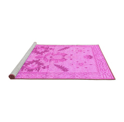 Sideview of Machine Washable Oriental Pink Traditional Rug, wshabs1738pnk