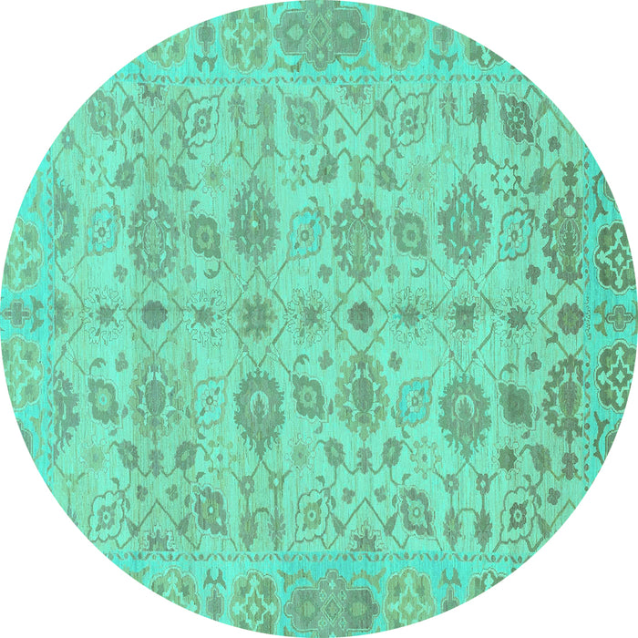 Round Oriental Turquoise Traditional Rug, abs1739turq