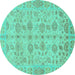 Round Oriental Turquoise Traditional Rug, abs1739turq