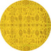 Round Machine Washable Oriental Yellow Traditional Rug, wshabs1739yw