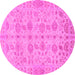 Round Machine Washable Oriental Pink Traditional Rug, wshabs1739pnk