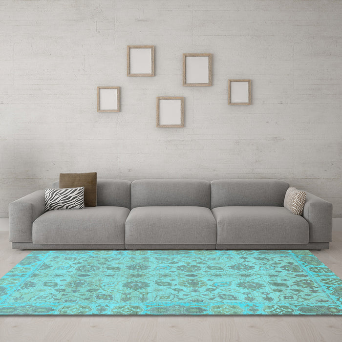 Machine Washable Oriental Light Blue Traditional Rug in a Living Room, wshabs1739lblu