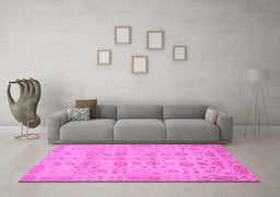 Machine Washable Oriental Pink Traditional Rug in a Living Room, wshabs1739pnk
