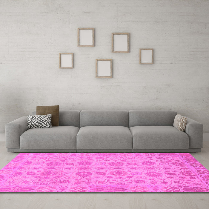 Machine Washable Oriental Pink Traditional Rug in a Living Room, wshabs1739pnk