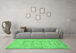 Machine Washable Oriental Emerald Green Traditional Area Rugs in a Living Room,, wshabs1739emgrn