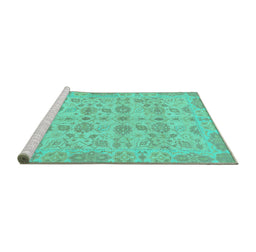 Sideview of Machine Washable Oriental Turquoise Traditional Area Rugs, wshabs1739turq