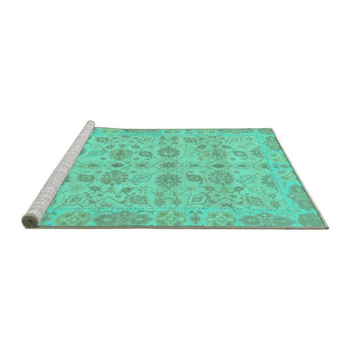 Sideview of Machine Washable Oriental Turquoise Traditional Area Rugs, wshabs1739turq