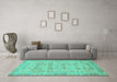 Machine Washable Oriental Turquoise Traditional Area Rugs in a Living Room,, wshabs1739turq