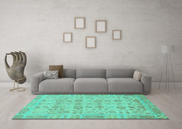 Machine Washable Oriental Turquoise Traditional Area Rugs in a Living Room,, wshabs1739turq