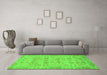 Machine Washable Oriental Green Traditional Area Rugs in a Living Room,, wshabs1739grn