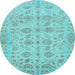 Round Machine Washable Oriental Light Blue Traditional Rug, wshabs1739lblu