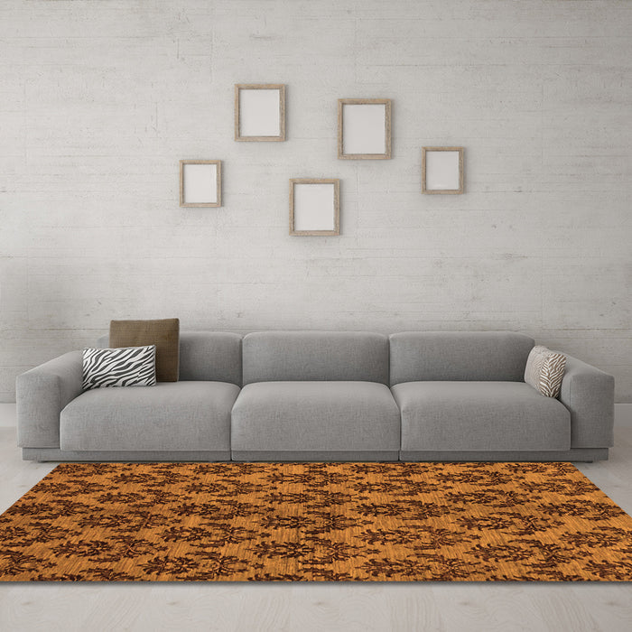 Machine Washable Abstract Orange Modern Area Rugs in a Living Room, wshabs173org