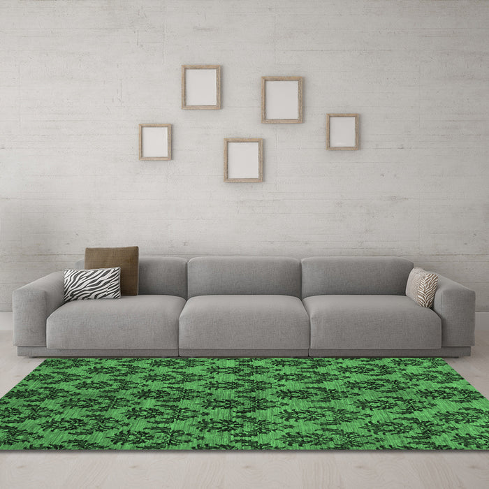 Machine Washable Abstract Emerald Green Modern Area Rugs in a Living Room,, wshabs173emgrn