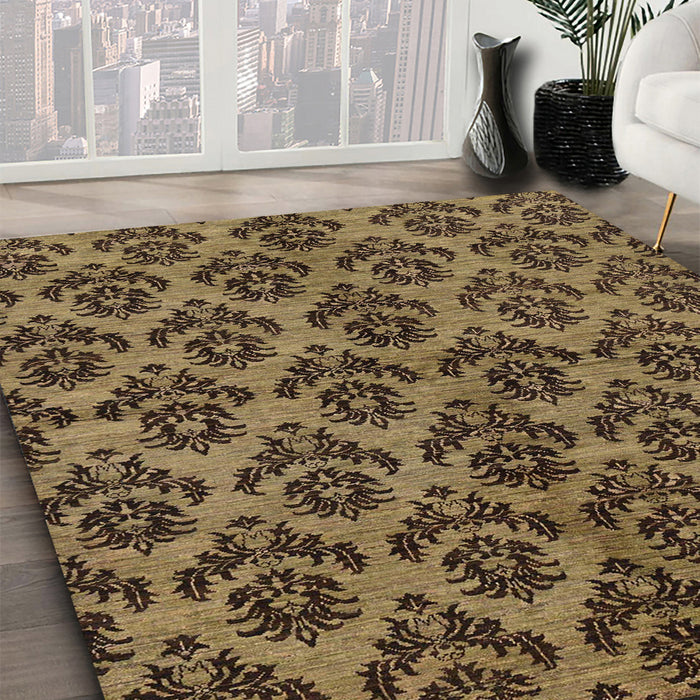 Abstract Cinnamon Brown Modern Rug in Family Room, abs173