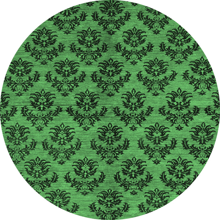 Round Abstract Emerald Green Modern Rug, abs173emgrn