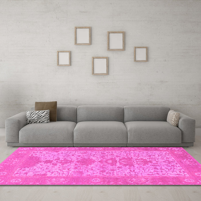 Machine Washable Oriental Pink Traditional Rug in a Living Room, wshabs1740pnk
