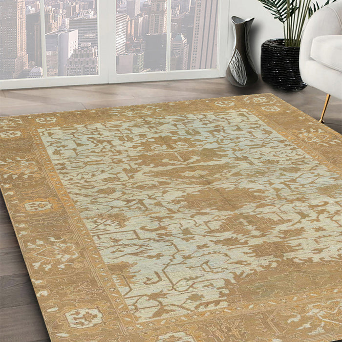 Abstract Cinnamon Brown Oriental Rug in Family Room, abs1740