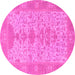 Round Machine Washable Oriental Pink Traditional Rug, wshabs1740pnk