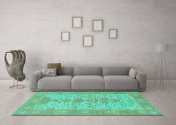 Machine Washable Oriental Turquoise Traditional Area Rugs in a Living Room,, wshabs1740turq