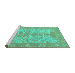 Sideview of Machine Washable Oriental Turquoise Traditional Area Rugs, wshabs1740turq